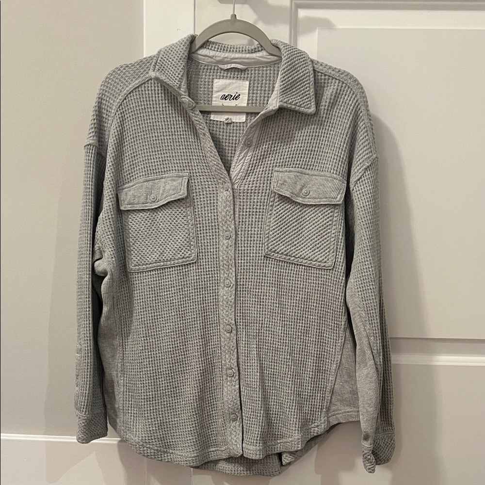 Aerie Light Gray Waffle Knit Shirt
